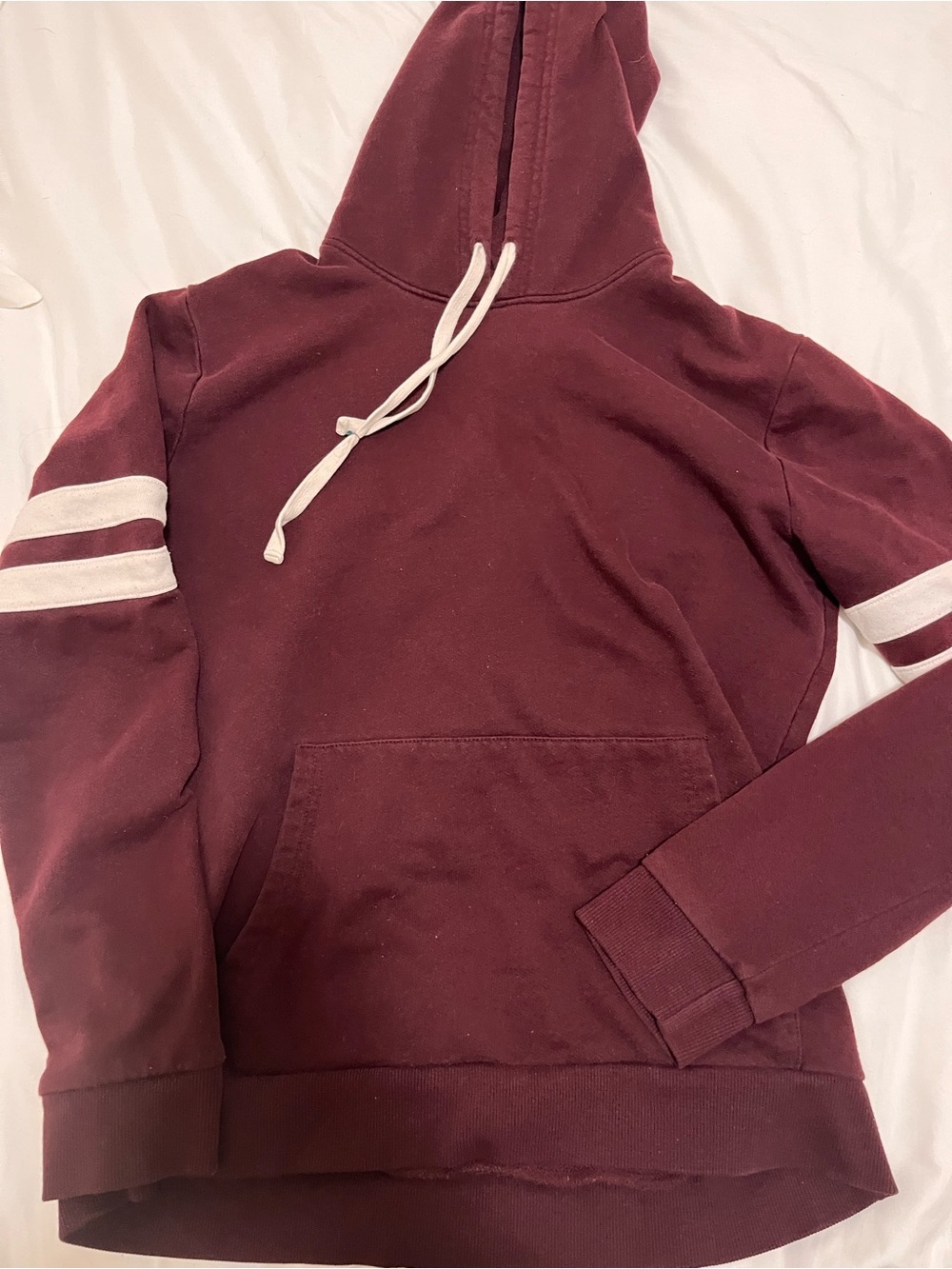 Men's Burgundy Crewneck Hoodie with White Sleeve Stripes